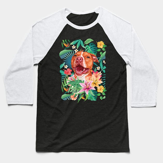 Tropical Red Pit Bull Pitbull 2 Baseball T-Shirt by LulululuPainting